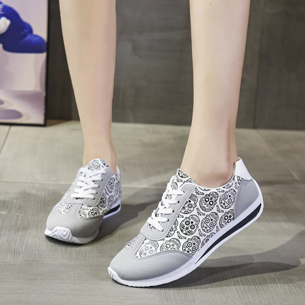Skull Print Lace-Up Sneakers