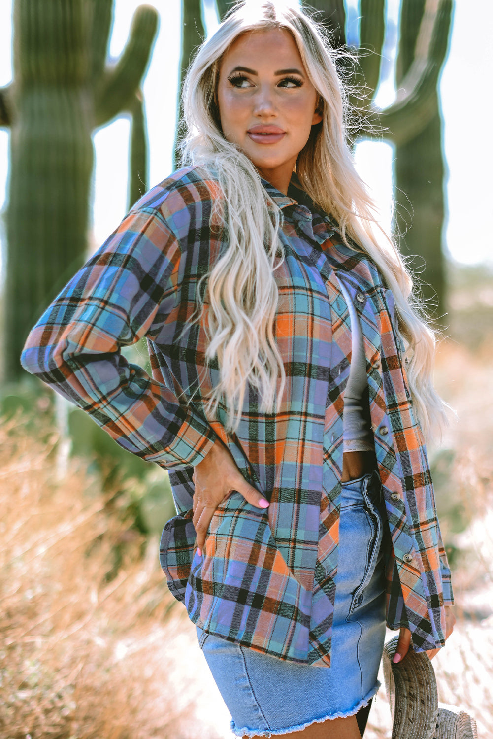 Plaid Button-Up Long Sleeve Shirt