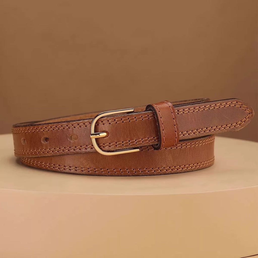 Classic Leather Belt with Golden Buckle