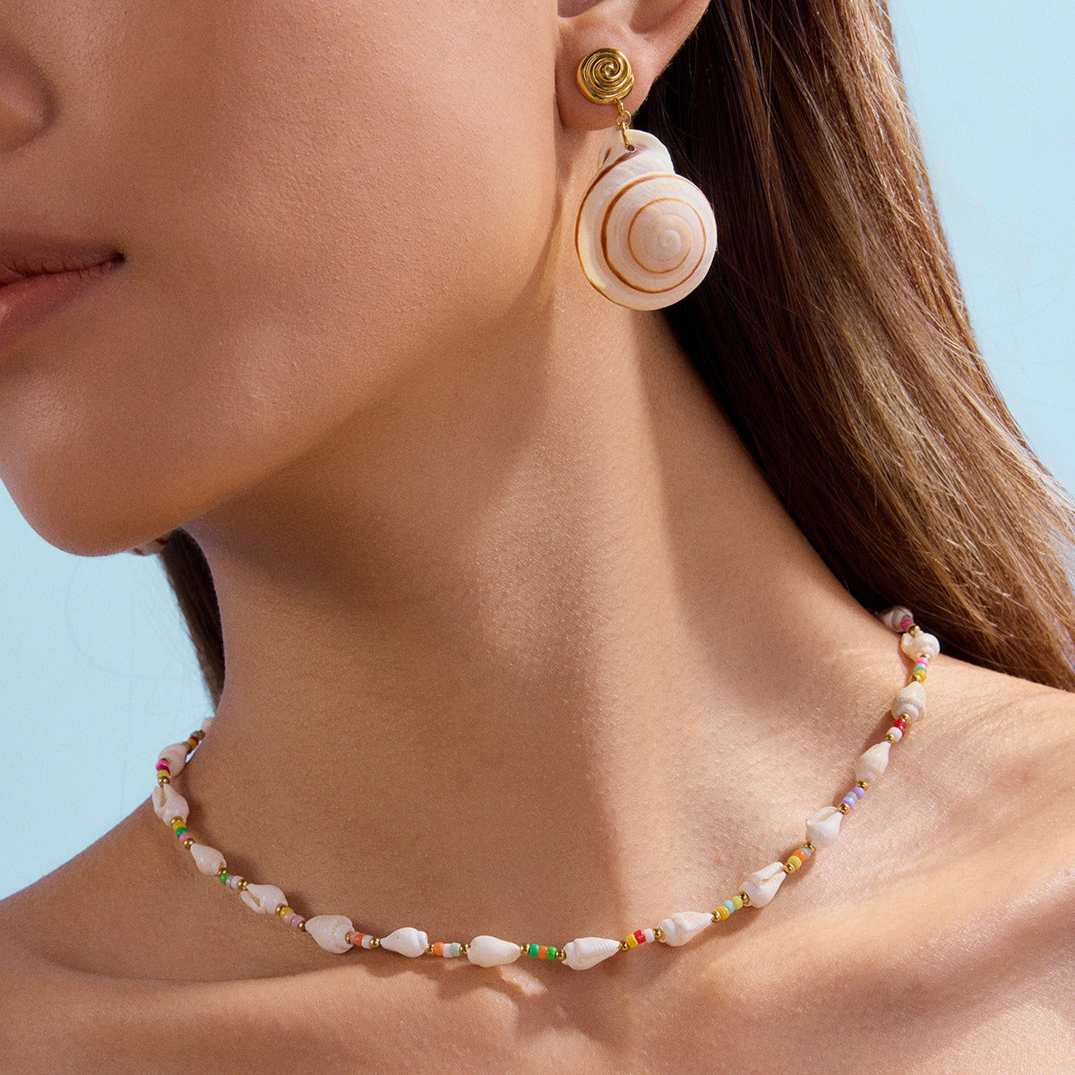 18K Gold Conch Shape Earrings, Necklace and Ring Set