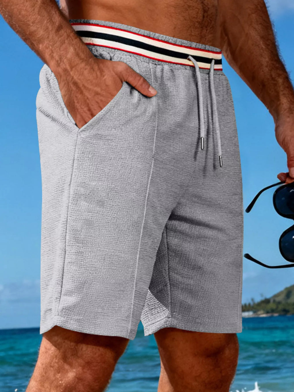 Men's Full Size Casual Textured Drawstring Shorts Plus Size