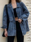 Oversized Wash Denim Jacket with Utility Pockets