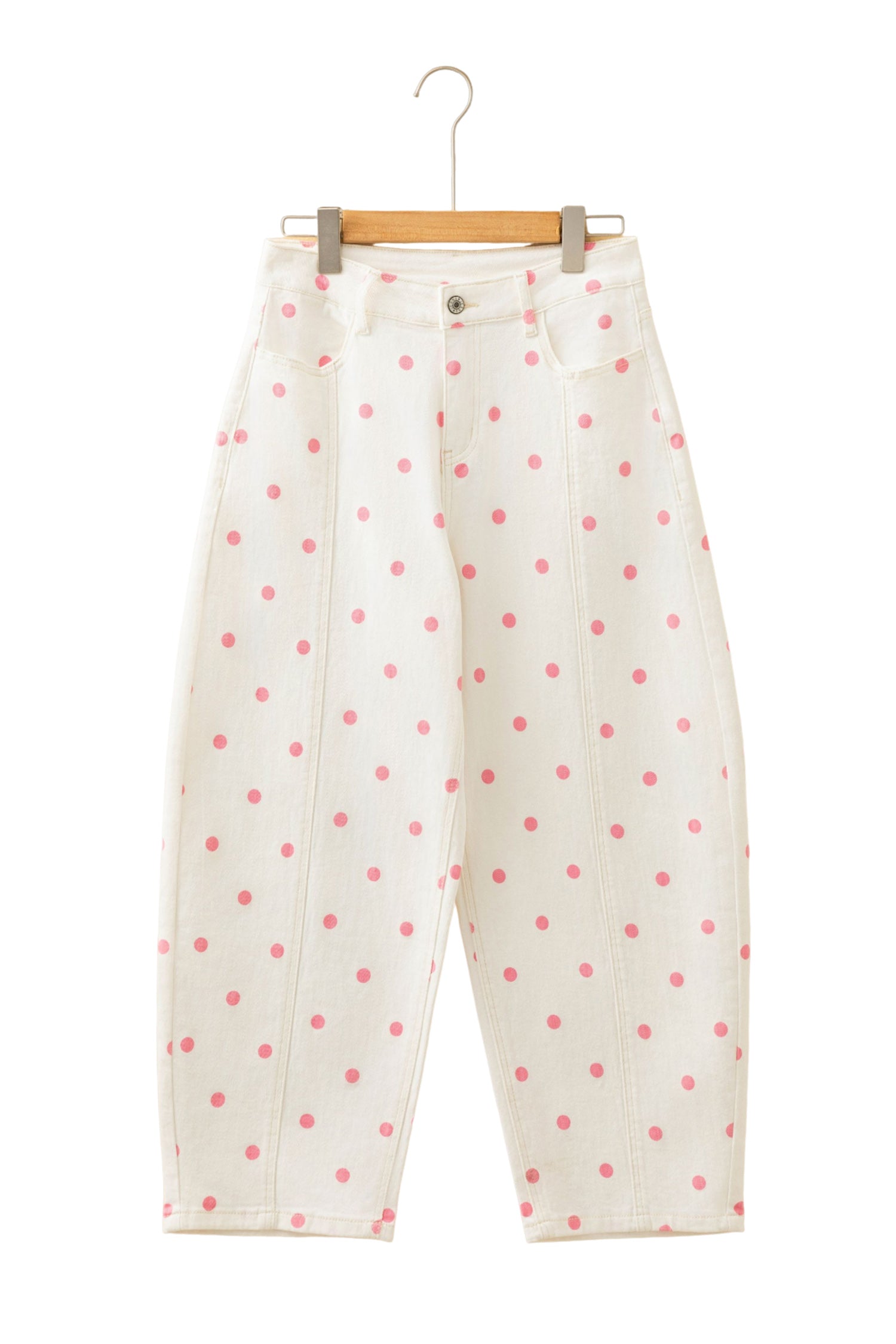 Pink Tailored Seam Polka Dot Print Ankle Length Casual Jeans
