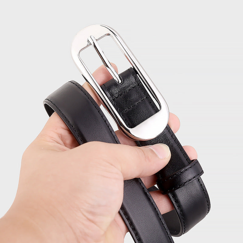 Leather Skinny Belt with Buckle