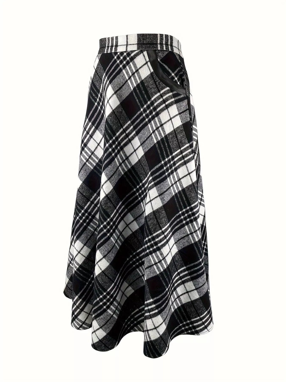 Plaid A-Line Midi Skirt with Pockets