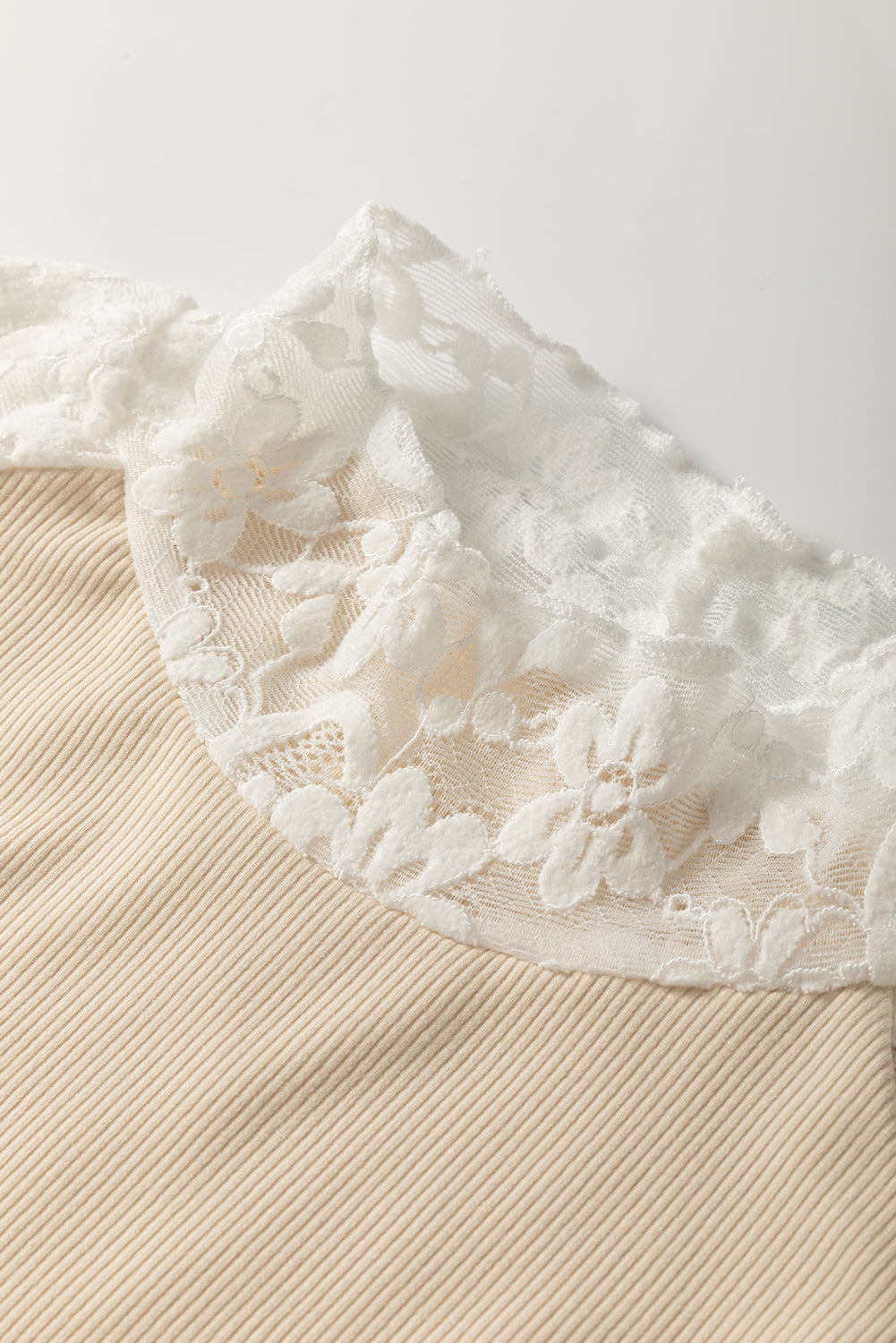 Floral Lace Patchwork Long Sleeve Mock Neck Top