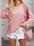 Color Block Waffle High Low Raglan Sleeve Sweatshirt