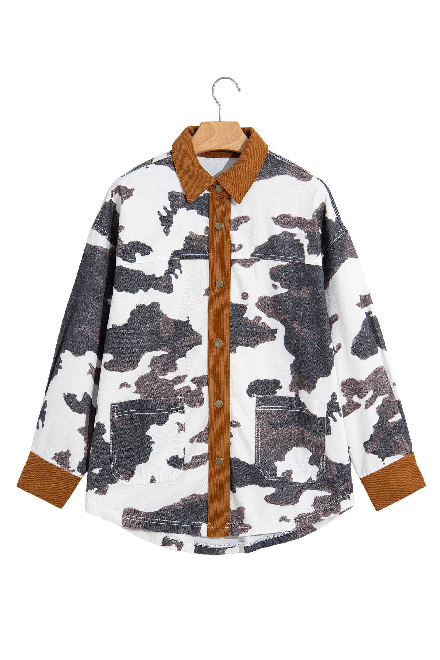 Multicolour Western Cow Print Long Sleeve Button-Up Denim Jacket