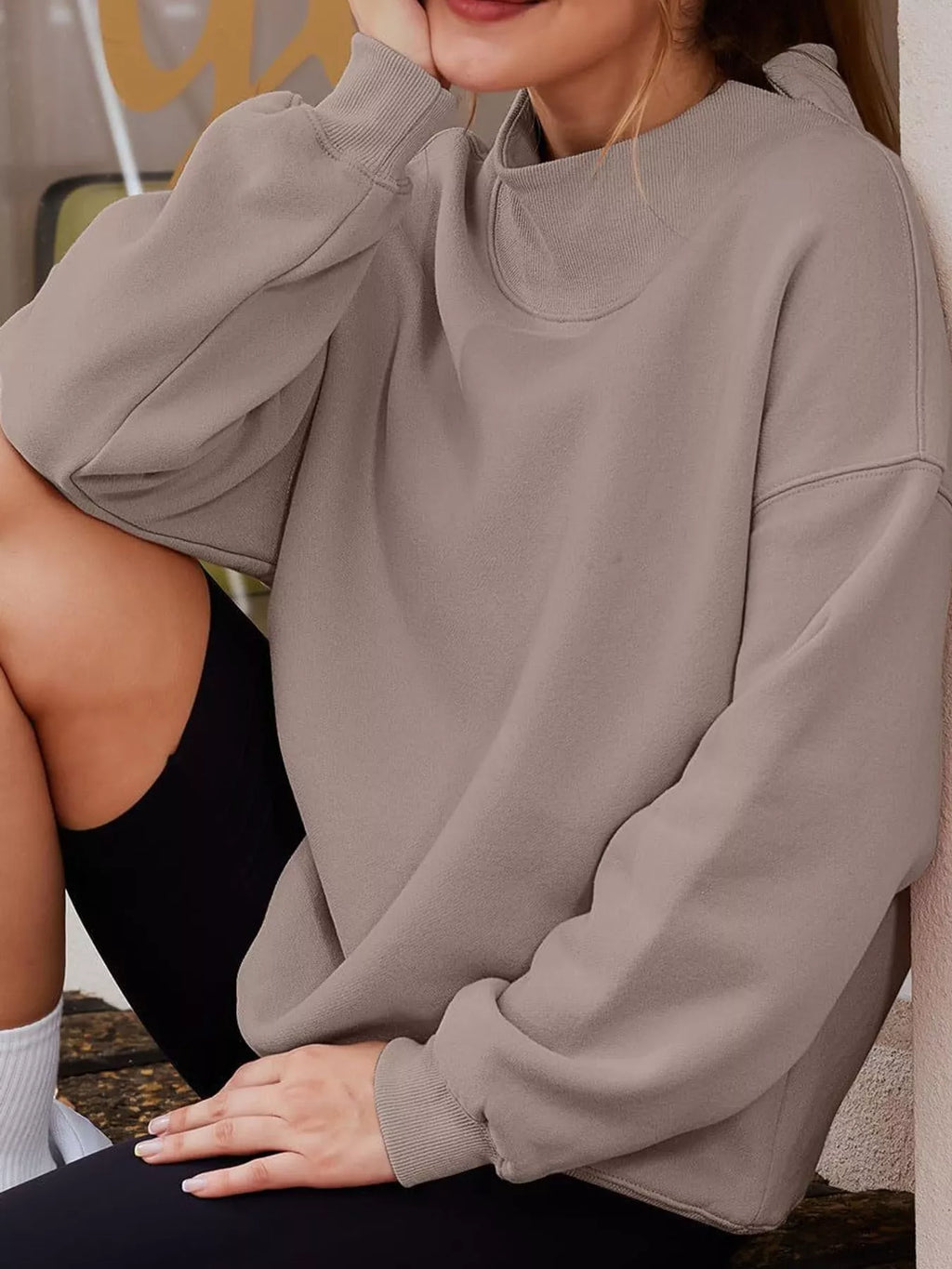Oversized Mock Neck Long Sleeve Sweatshirt