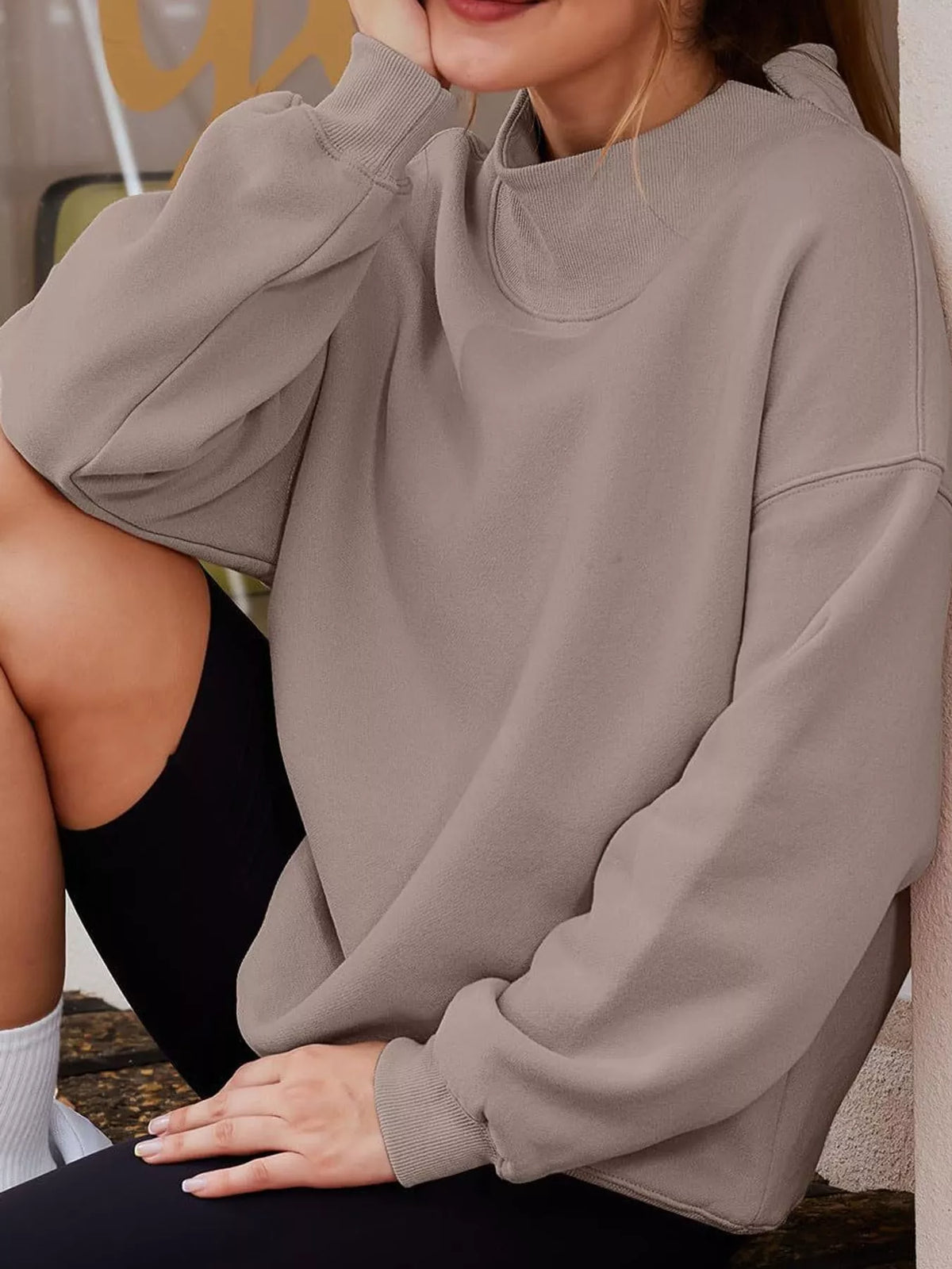 Oversized Mock Neck Long Sleeve Sweatshirt