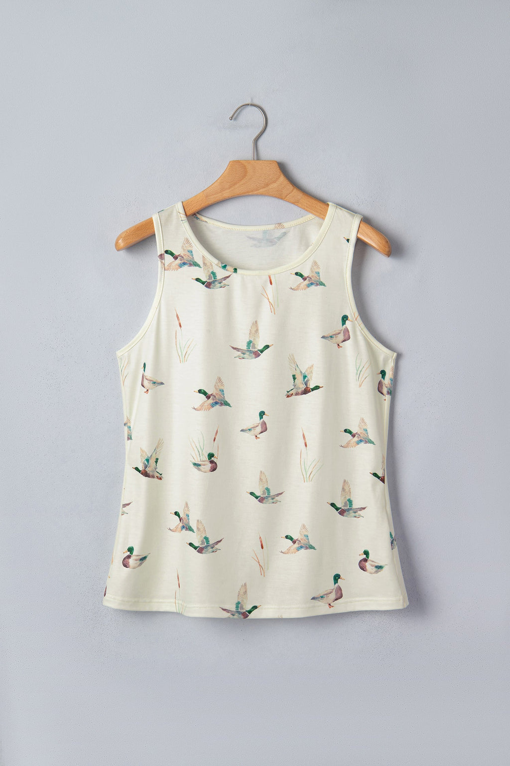 Beige Mallard Print Western Style Tank Top