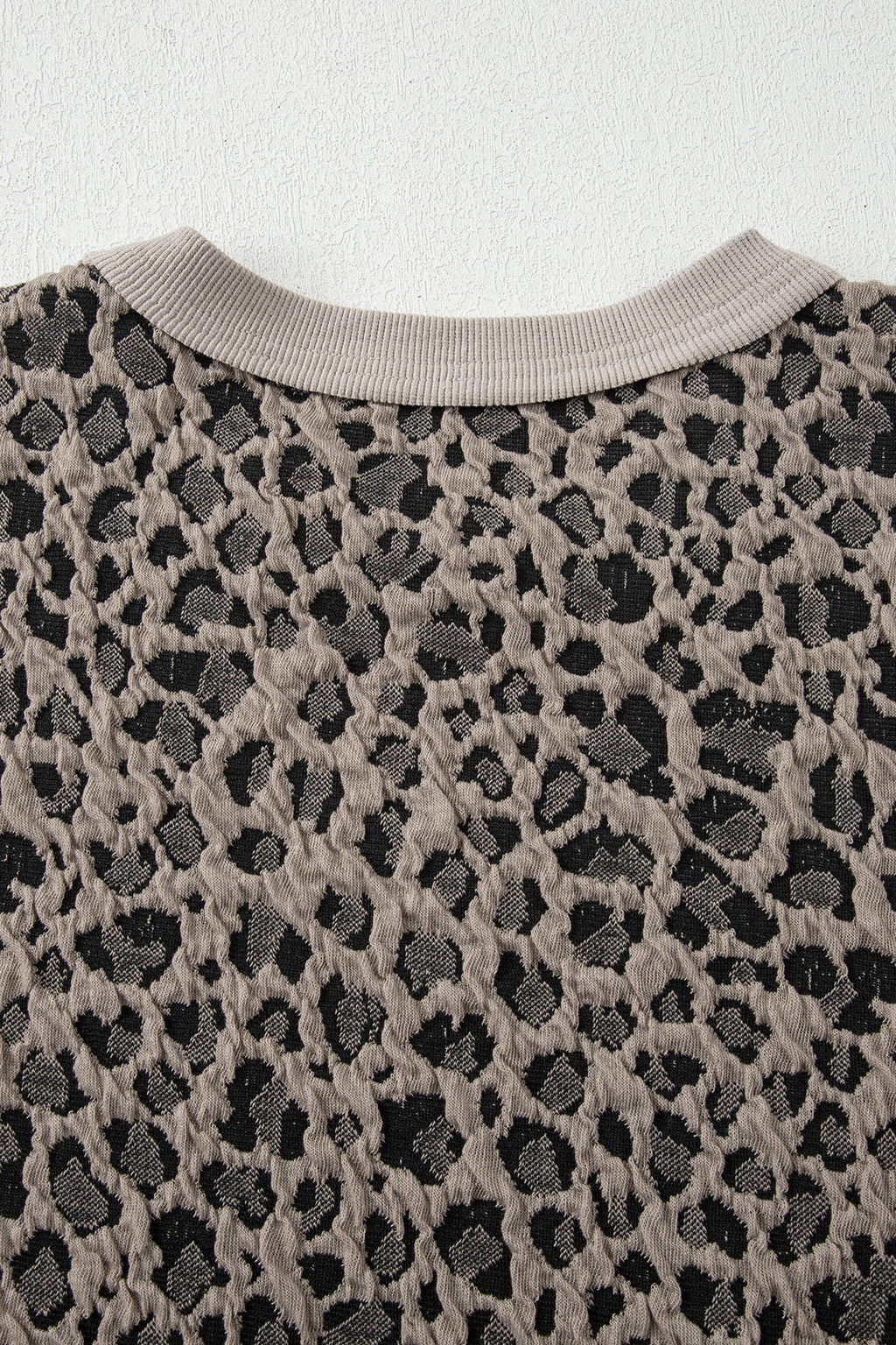 Khaki Jacquard Leopard Half Sleeve Jumper Wide Leg Pant Set