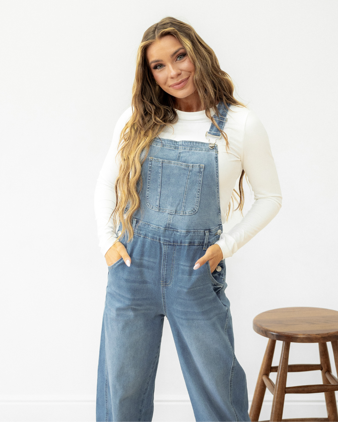 Leilani Adjustable Buckle Straps Straight Leg Denim Overalls