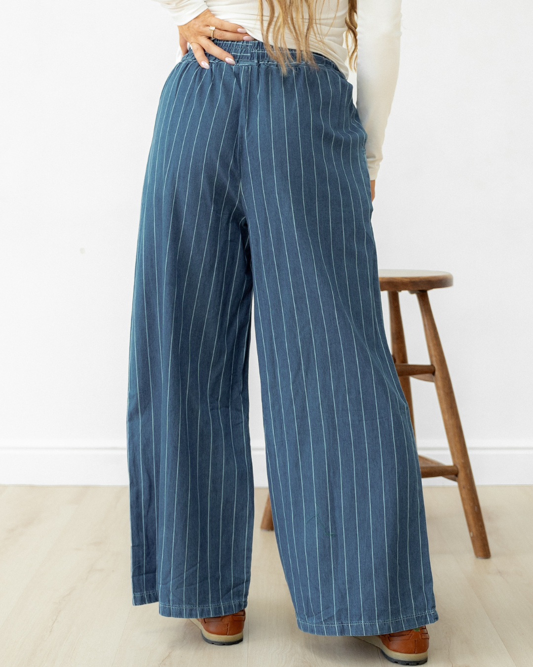 Emilia Wide Leg Waist Pants - Dark Blue