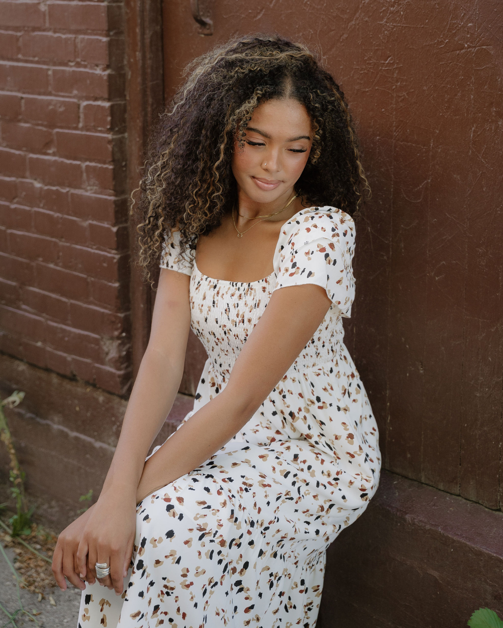 Estelle Smocked Square Neck Ruffle Short Sleeve Dress