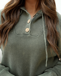 Maeve Mineral Wash Ribbed Knit Drawstring Hooded Sweater