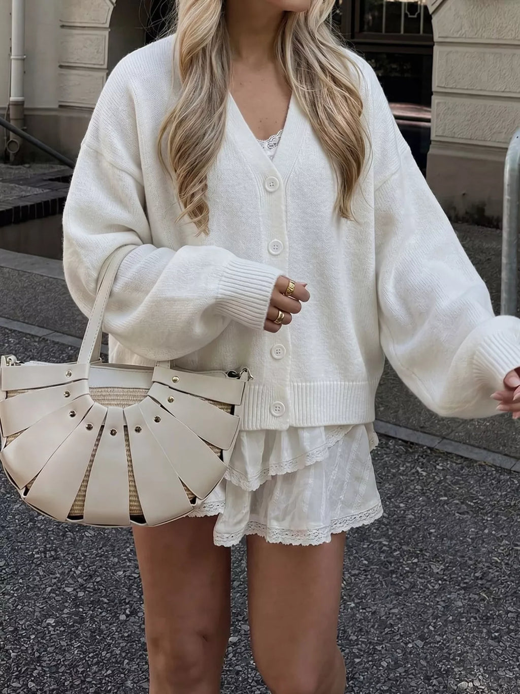 V-Neck Button-Down Knit Cardigan