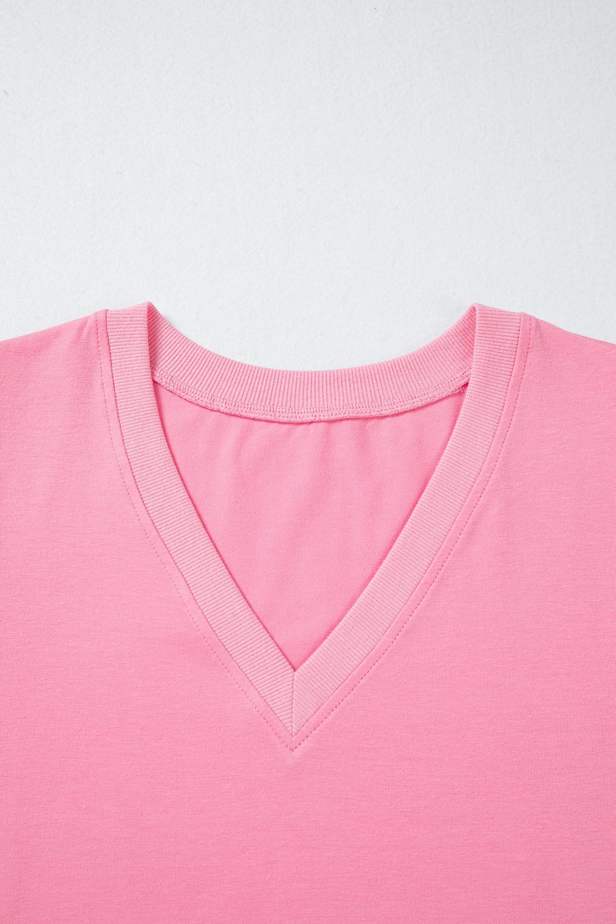 Solid V-Neck Short Puff Sleeve Blouse