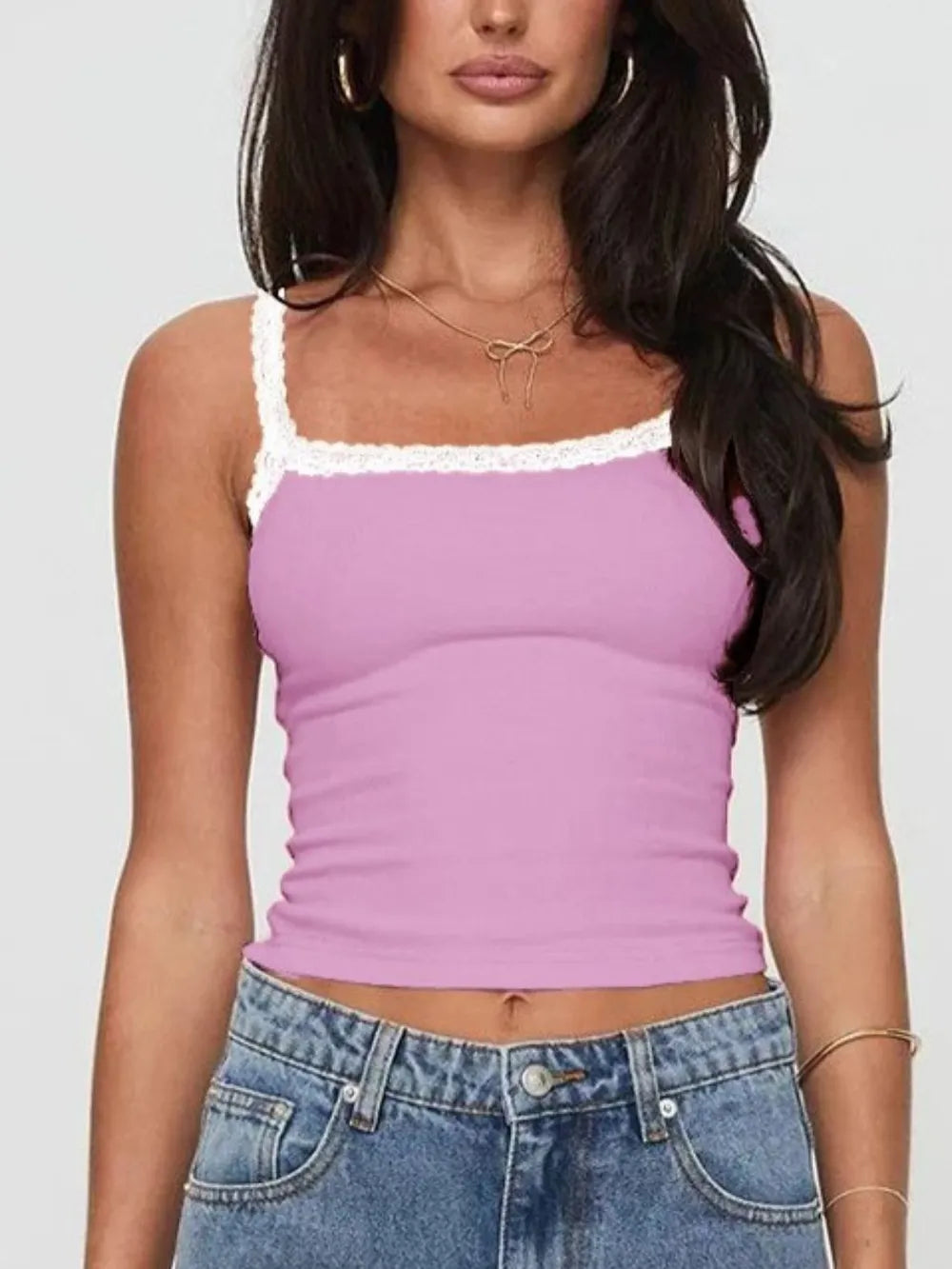 Lace Trim Cropped Cami Top
