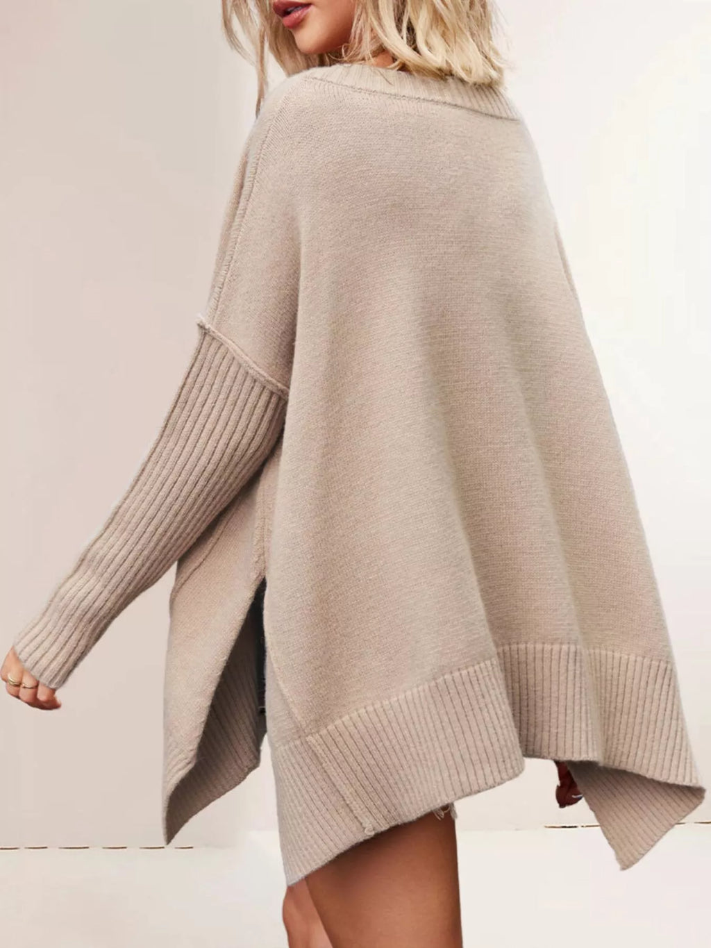 V-Neck Ribbed Sleeve Sweater