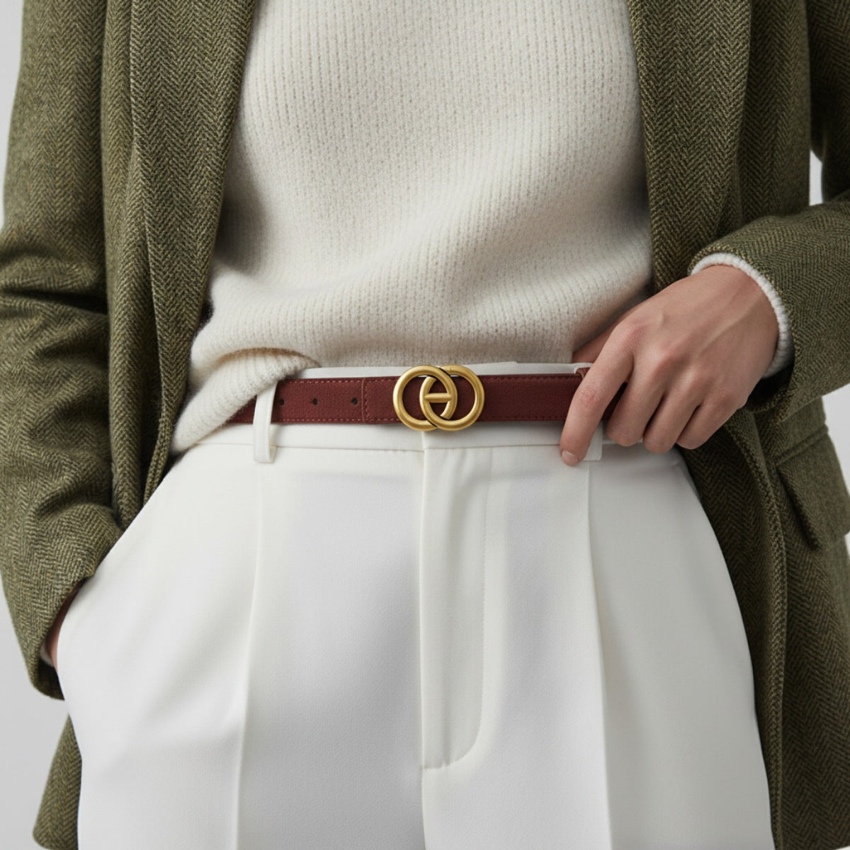 Golden Buckle Leather Belt
