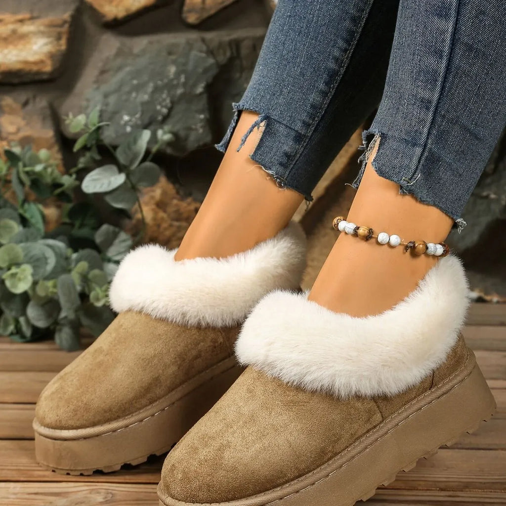 Fuzzy Trim Round Toe Platform Boots