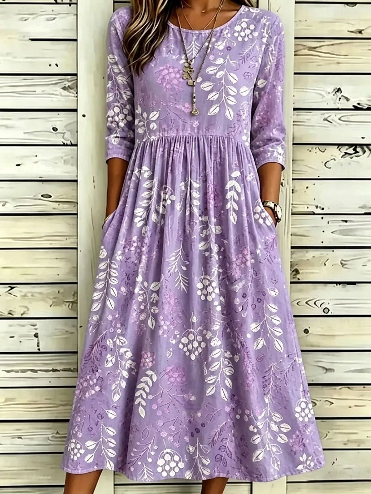Full Size Printed Midi Dress with Pockets Plus Size