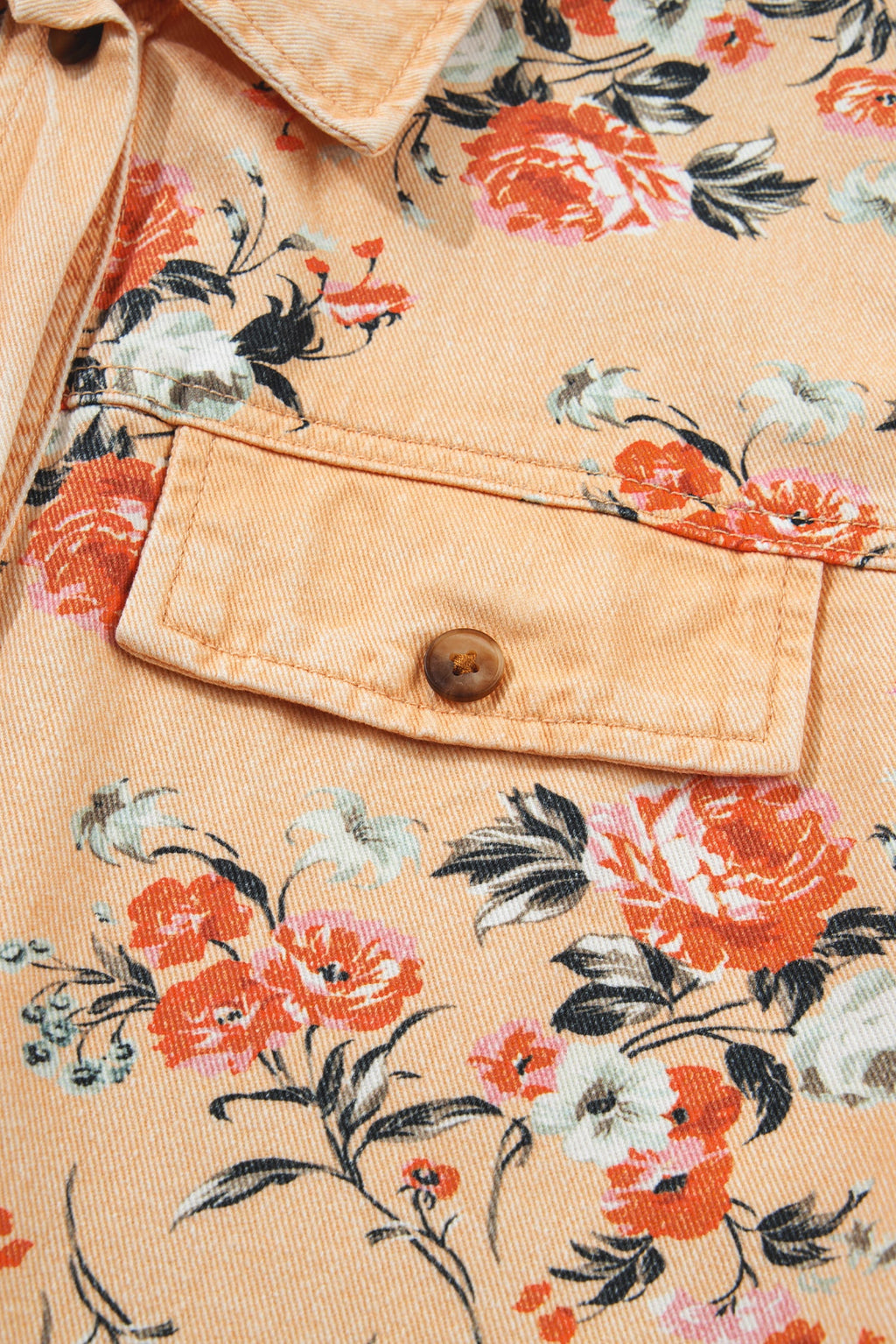 Floral Print Long Sleeve Denim Tunic Jacket