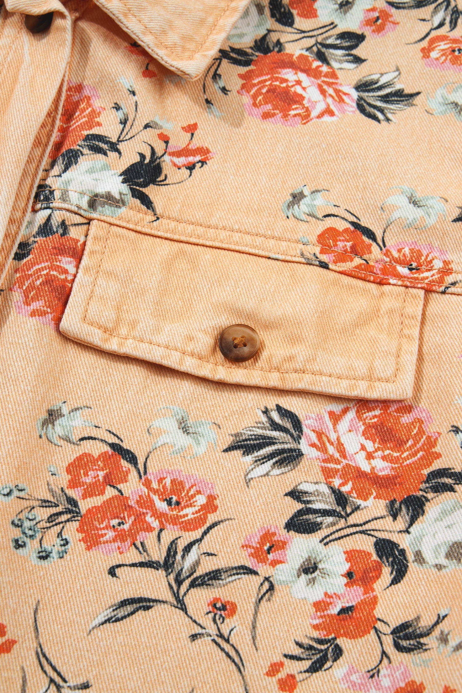 Floral Print Long Sleeve Denim Tunic Jacket