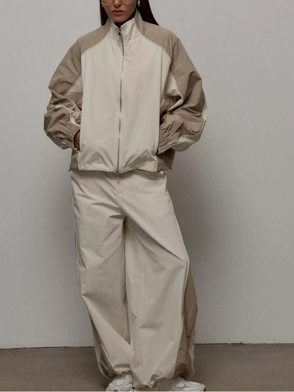 Color Block Zip Up Outerwear and Pants Set