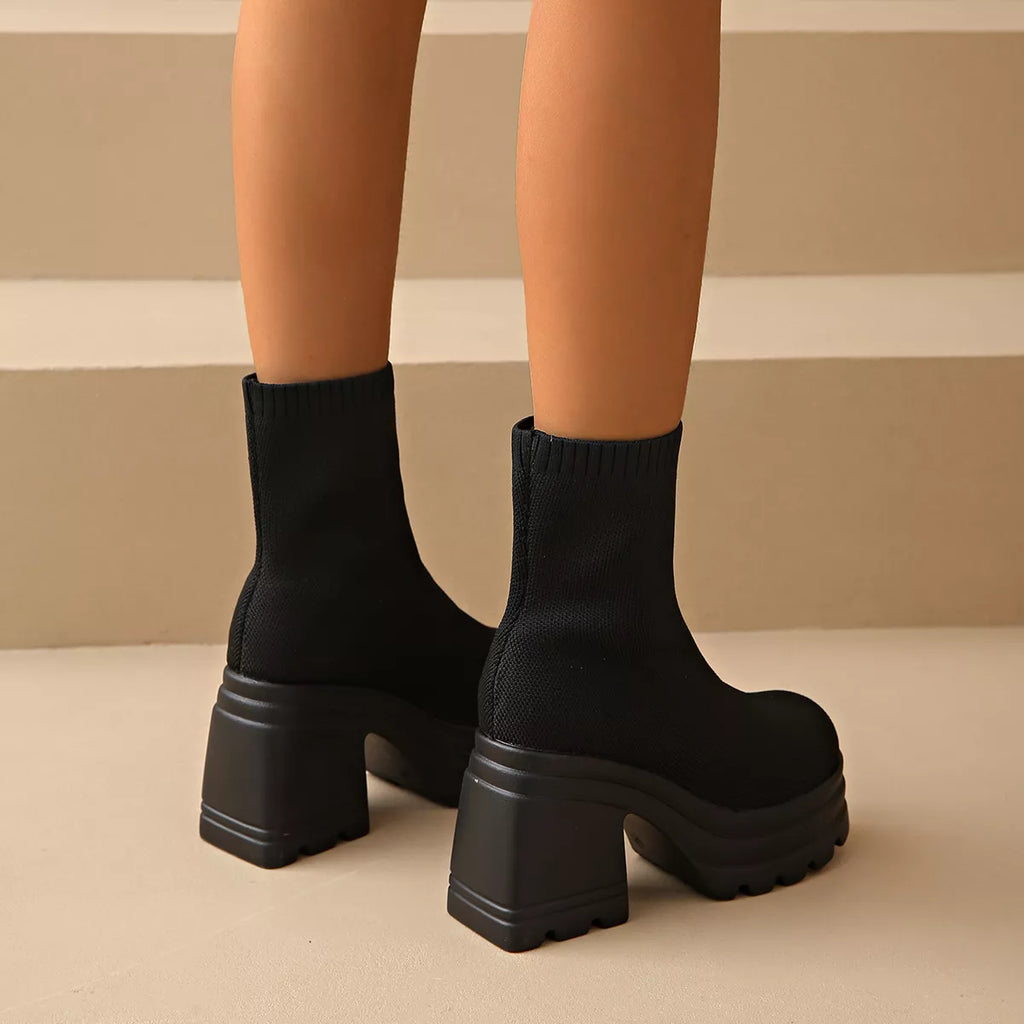 Round Toe Block Heels Boots