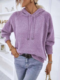 Textured Drawstring Long Sleeve Hooded Sweater