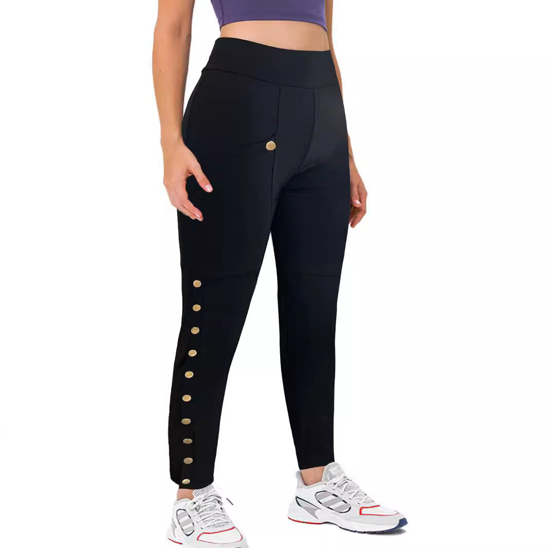 Women High Waist Stretch Cargo Pants Side Button Decor Flared Yoga Pants With Pockets Casual Trousers