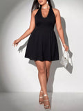 Lace Trim Halter Neck A-Line Dress