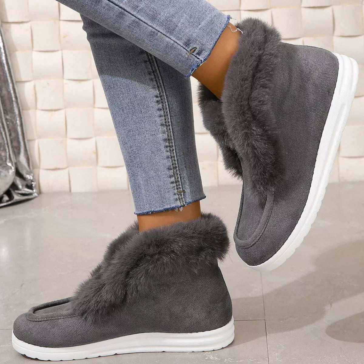 Cozy Fuzzy Trim Ankle Boots