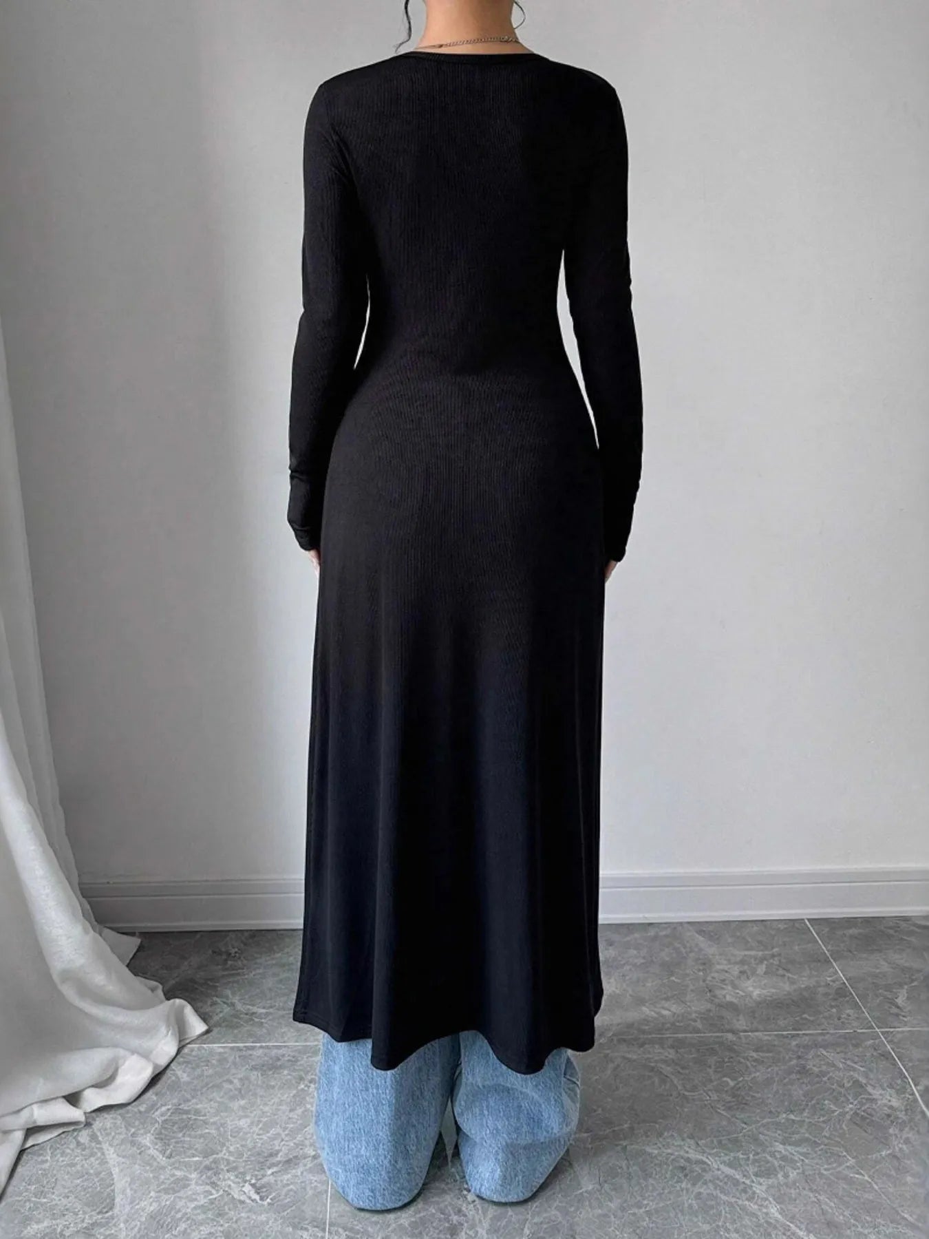 V-Neck Button-Front Longline Cardigan