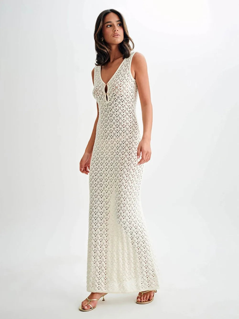 Openwork Knit Sleeveless Maxi Dress