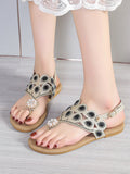 Rhinestone Embellished Flat Sandals