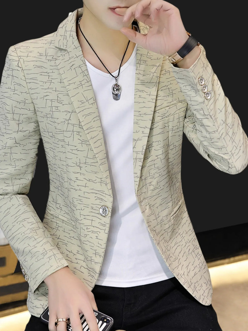 Men's Plus Size Abstract Patterned Slim Fit Blazer