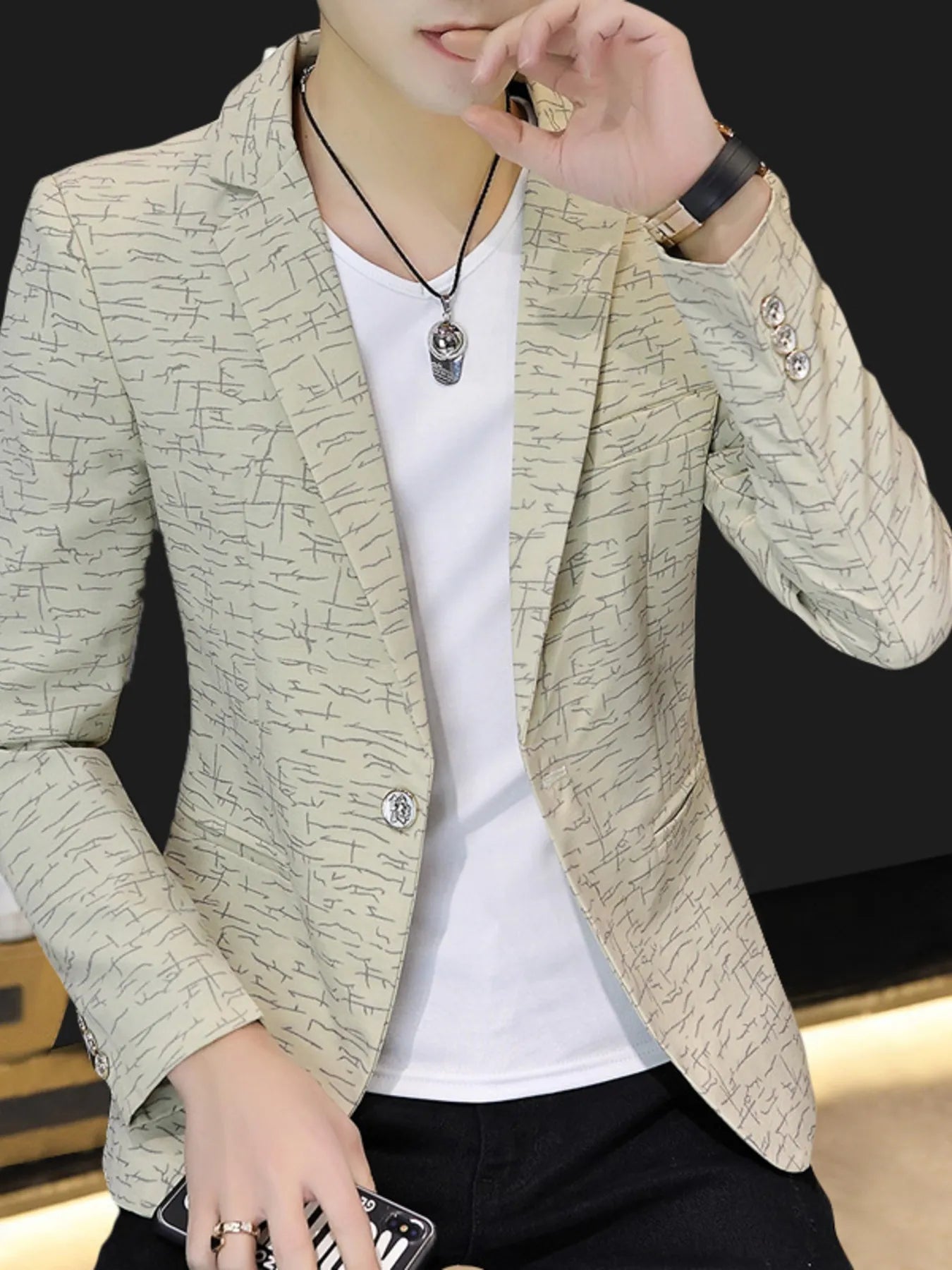 Men's Plus Size Abstract Patterned Slim Fit Blazer