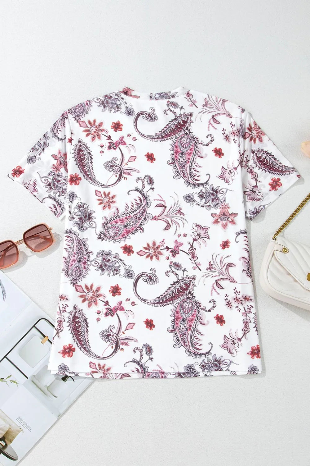 Paisley Print Mock Neck Short Sleeve Tee