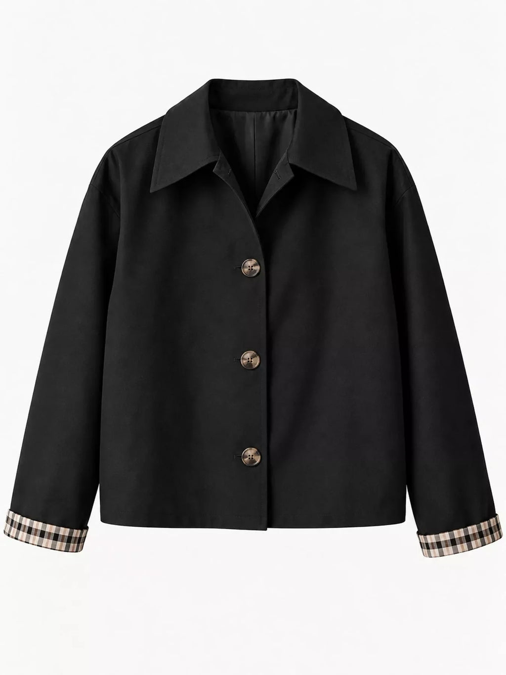 Plaid Cuffs Cropped Trench Outerwear