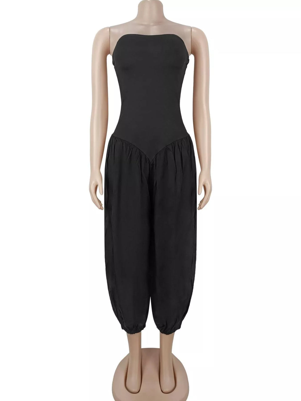 Strapless Ruched Wide-Leg Jumpsuit