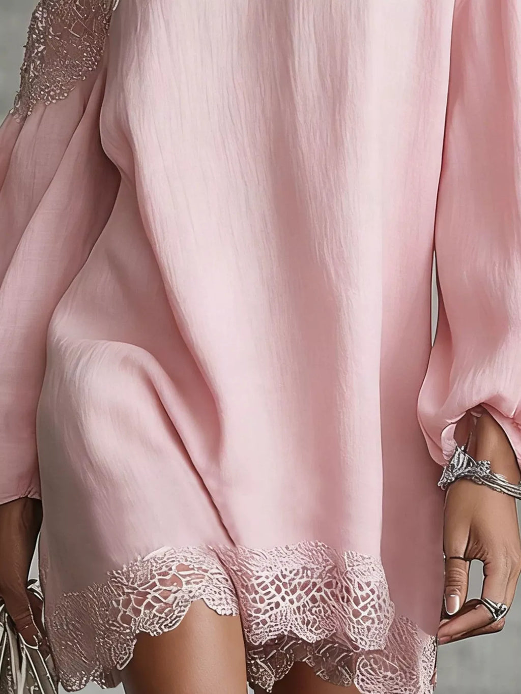One-Shoulder Lace Trimmed Puff Sleeve Mini Dress