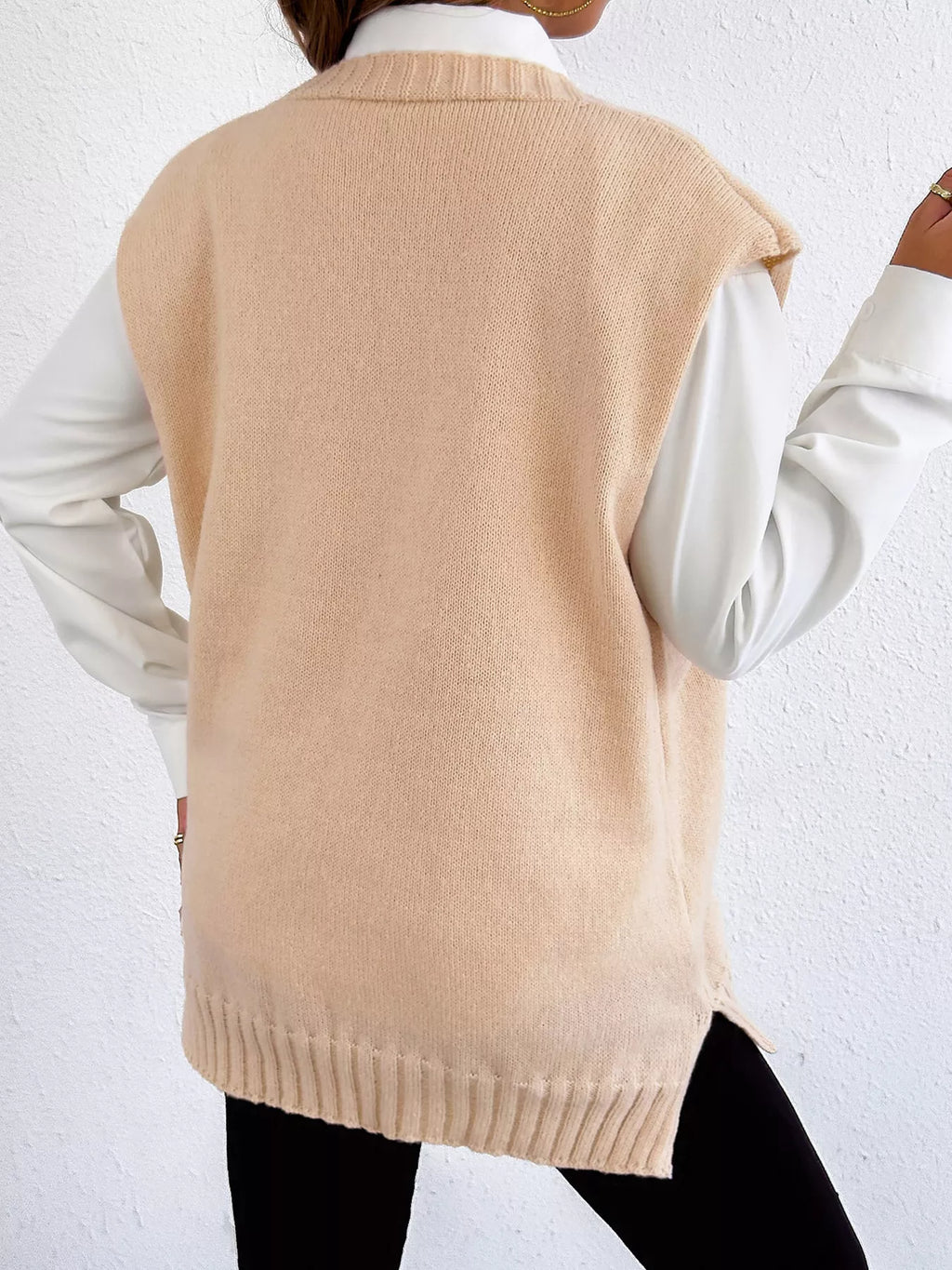 V-Neck Button-Front Knit Sweater Vest