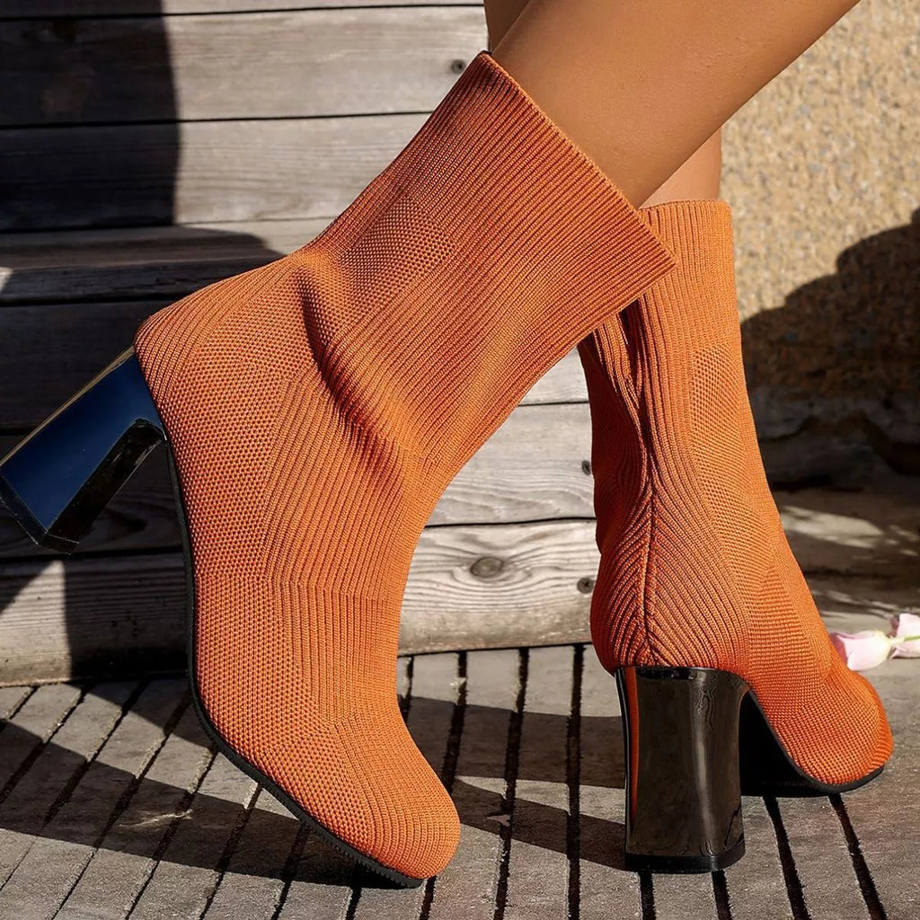 Round Toe Block Heels Boots