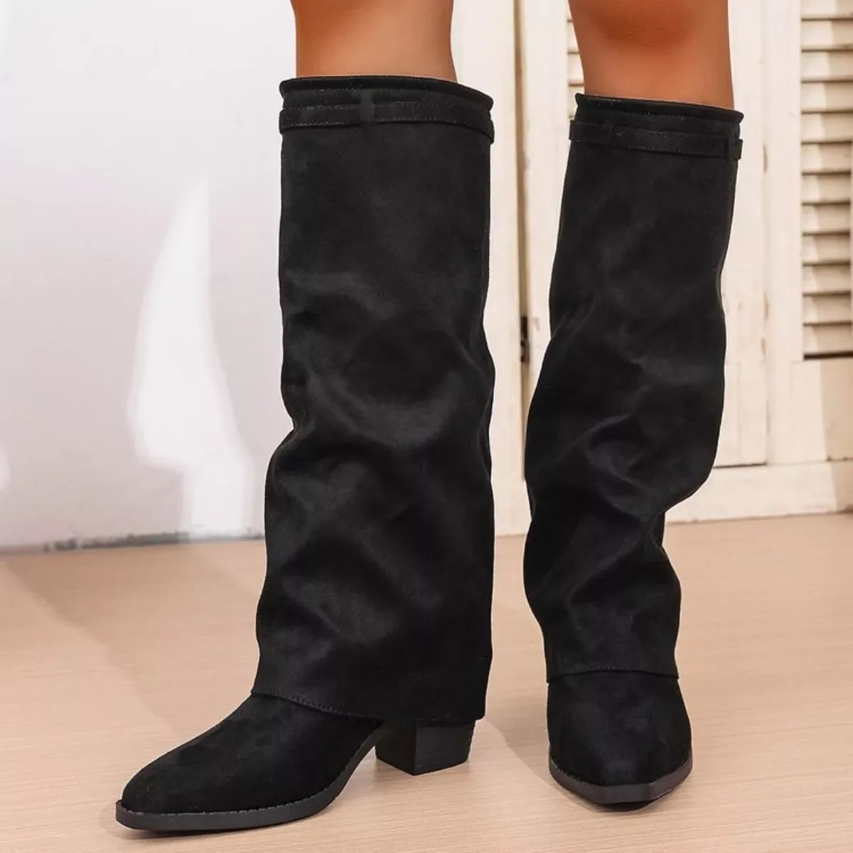 Point Toe Block Heels Boots