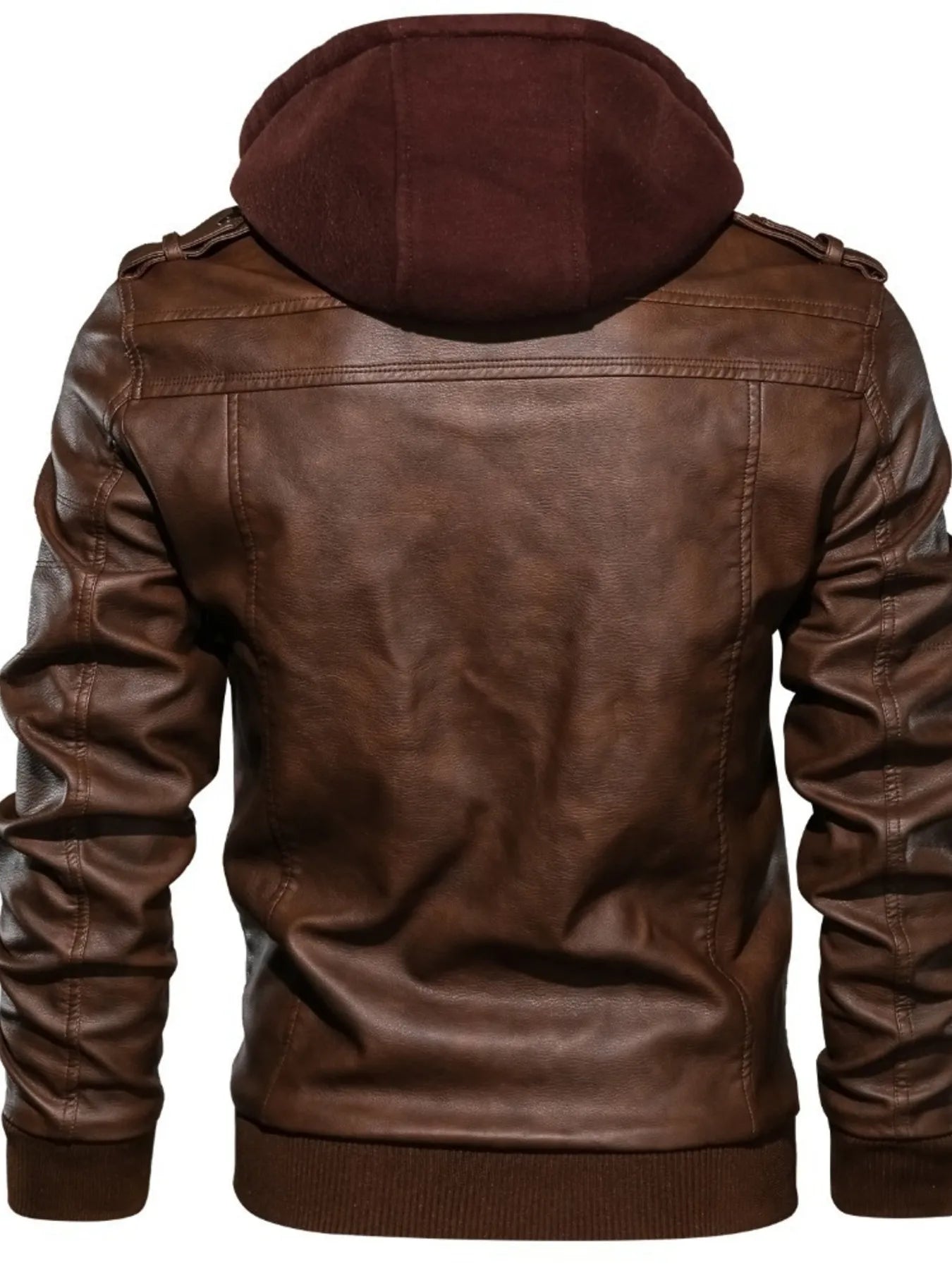Men's Full Size Hooded Faux Leather Motorcycle Jacket Plus Size