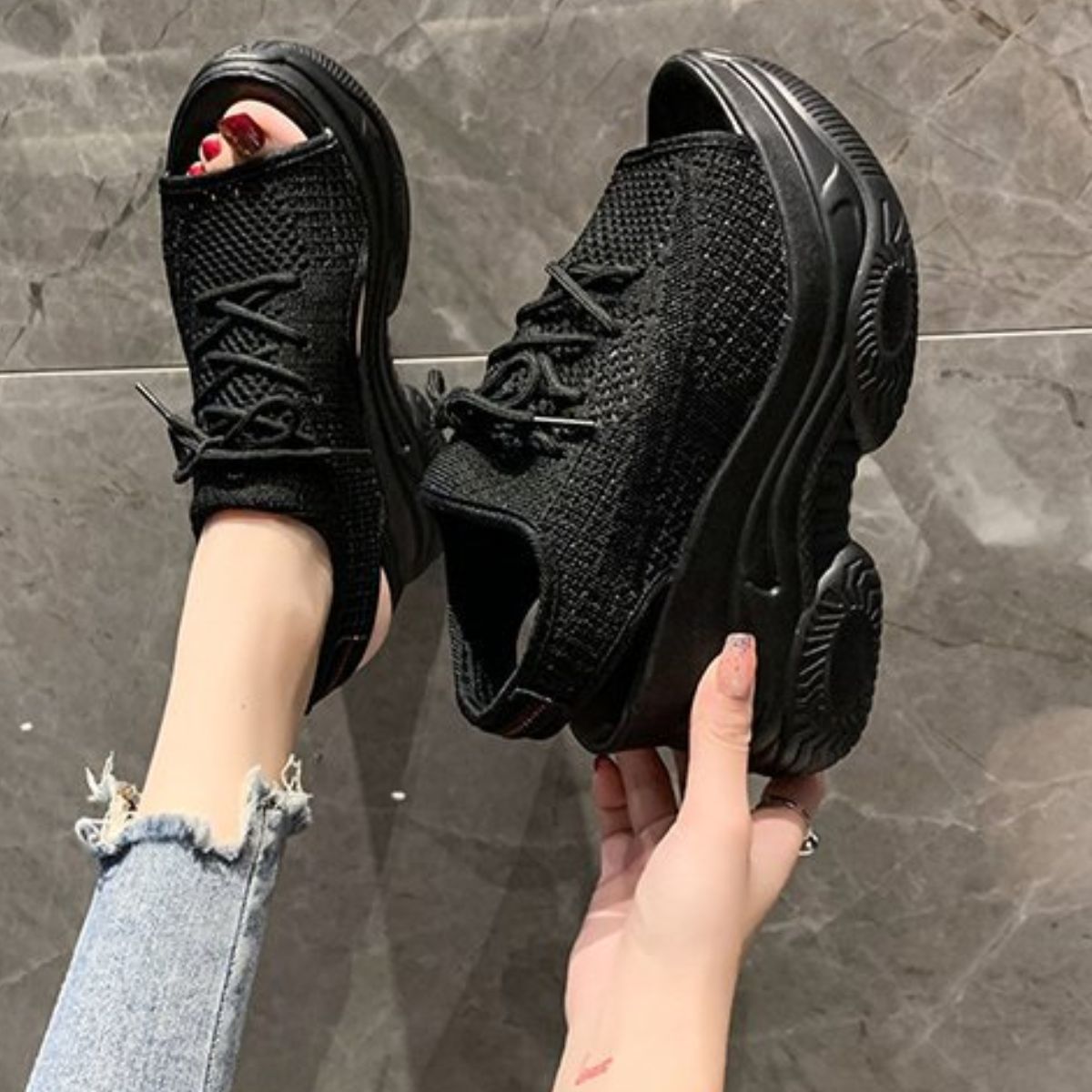Breathable Mesh Platform Sandals