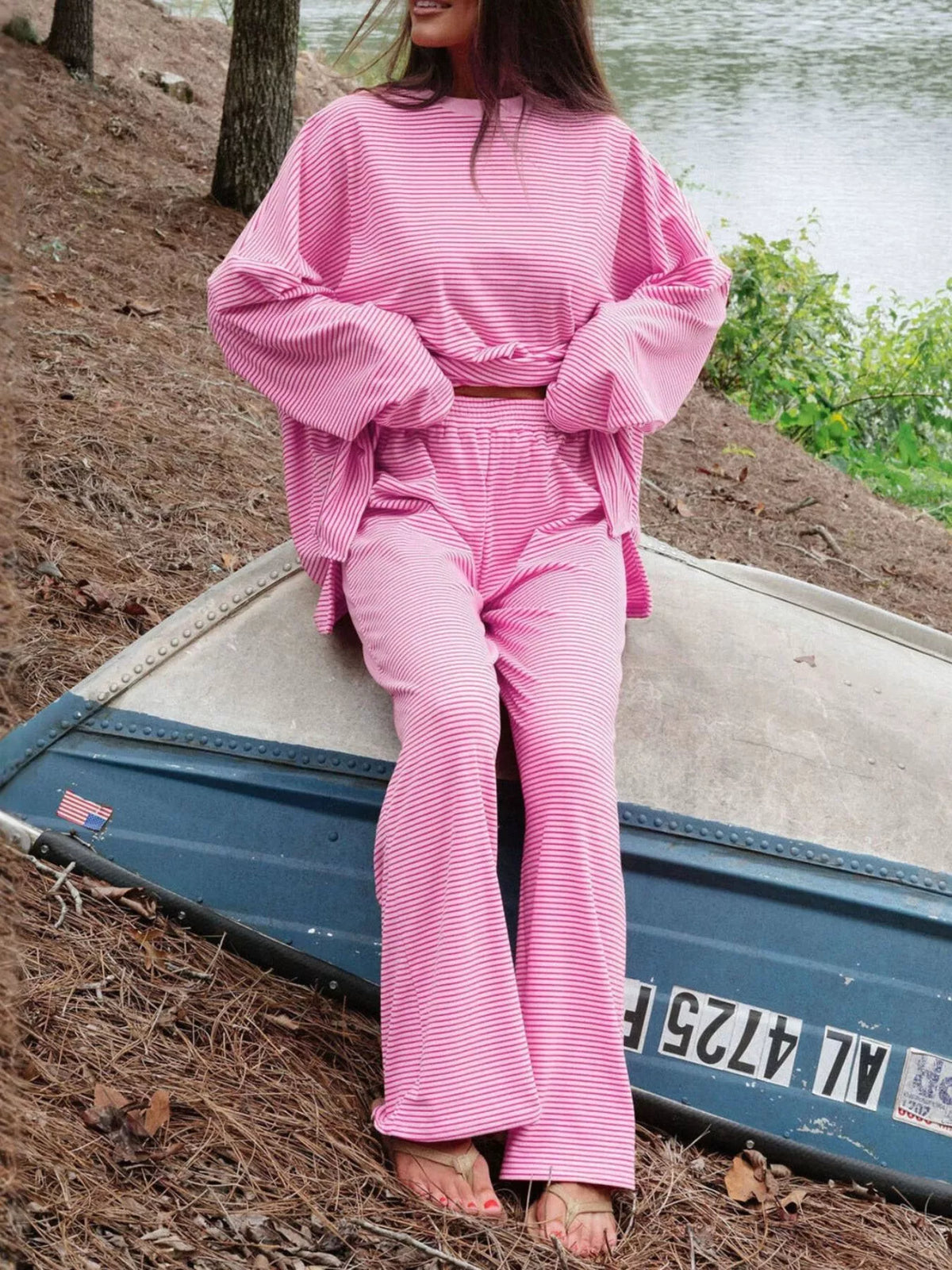 Striped Long Sleeve Top and Pants Set